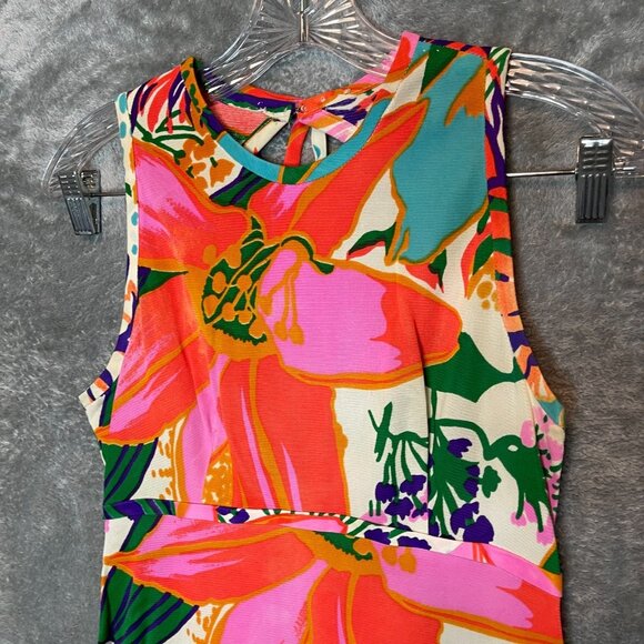 Vtg Junior Aim Juniors Colorful Floral Tropical Retro Cut Out Back Maxi Dress S* - Picture 3 of 10